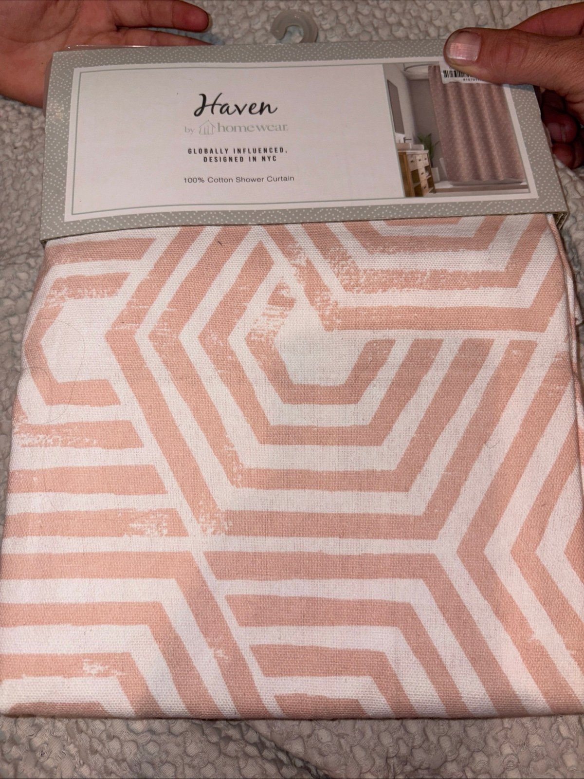 Haven Organic Cotton Shower Curtain Pink Strip 70” X72 ” 100 % Cotton