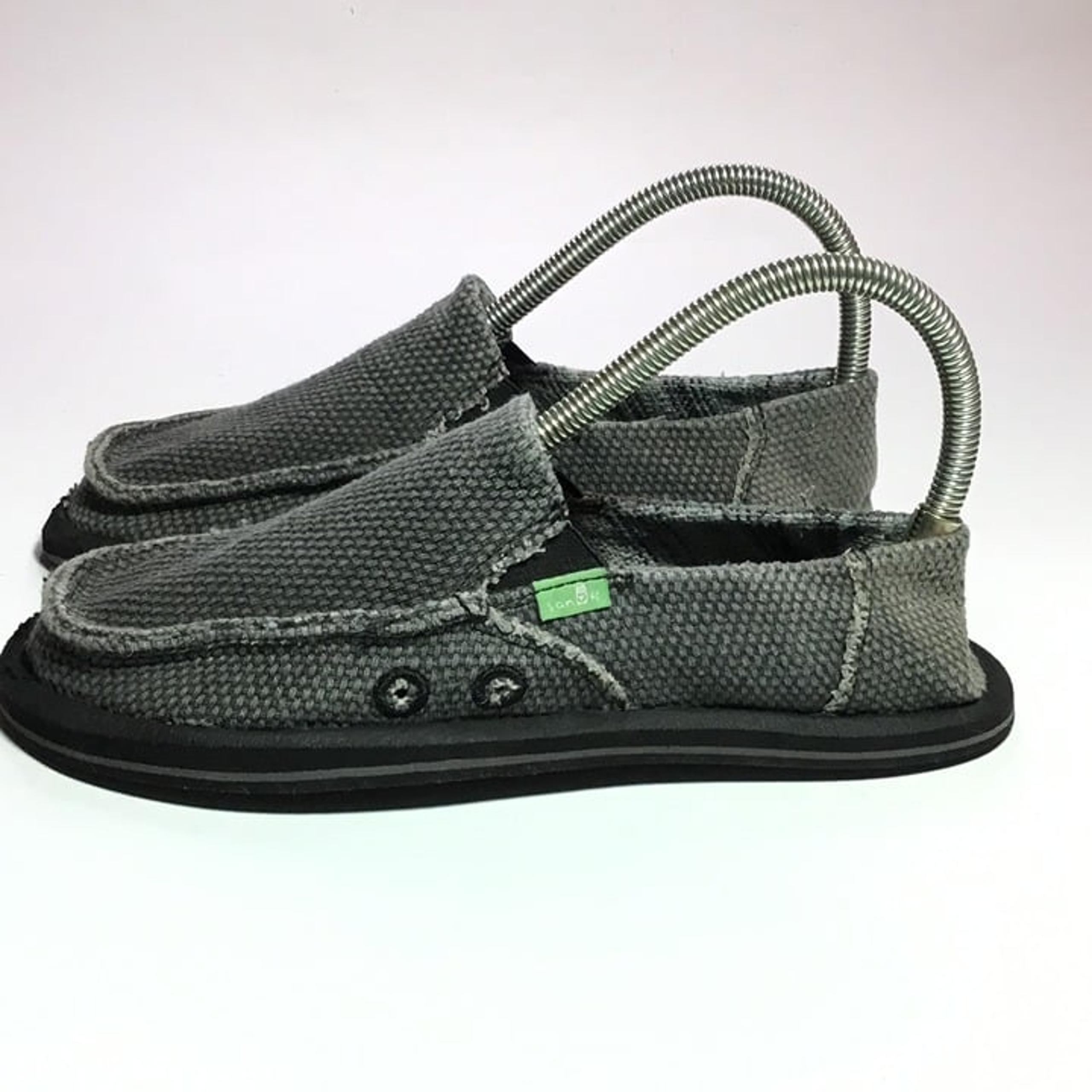 Sanuk Unisex Kid's Vagabond Sidewalk Surfer Canvas Shoes Gray Size 3 Excellent!