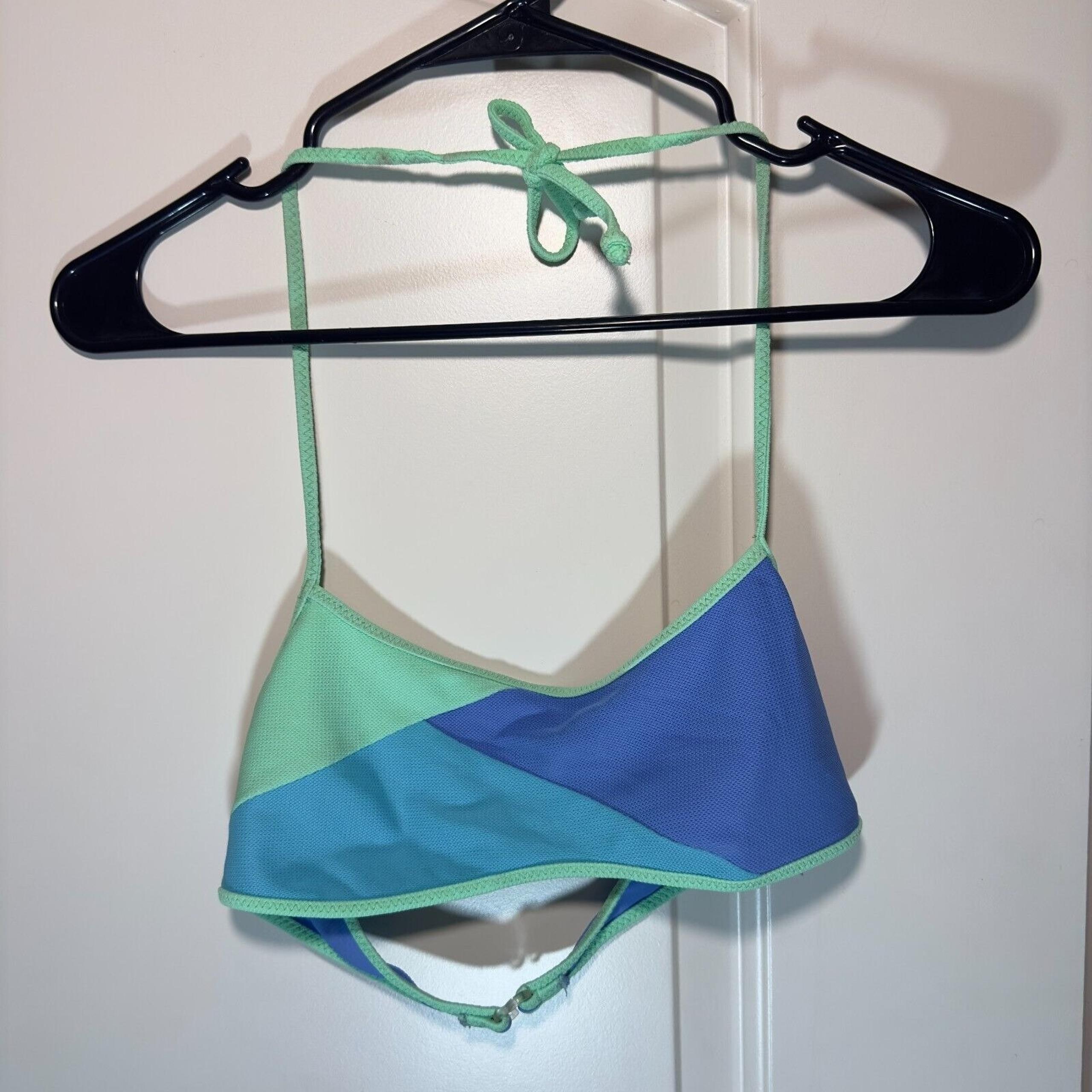 Vintage Hobie Swimwear Bikini Top Halter Colorblock Padded Adjustable Blue Small