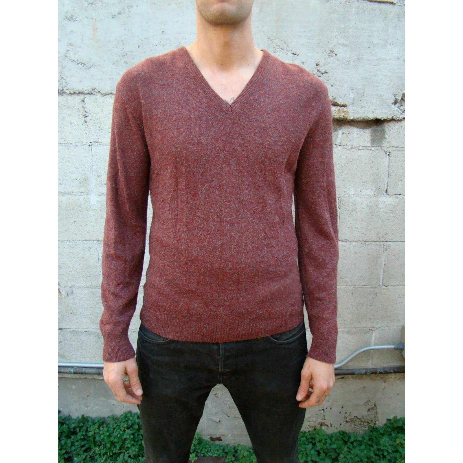 Vintage 70s Burgundy V Neck Sweater