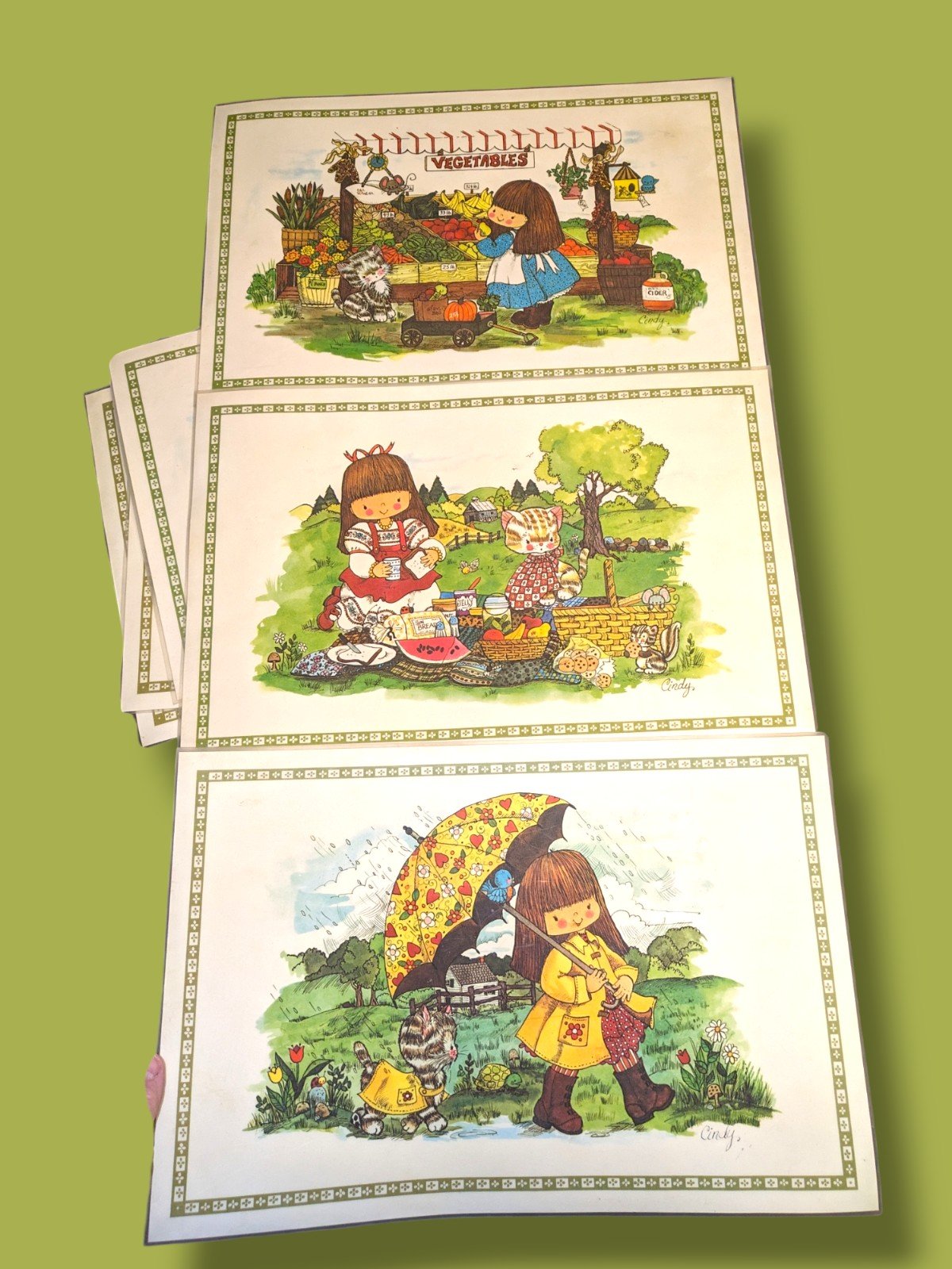 Cottage Core set of 6 Laminated Placemats signed