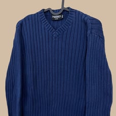 blue ribbed vintage chunky cotton knit sweater