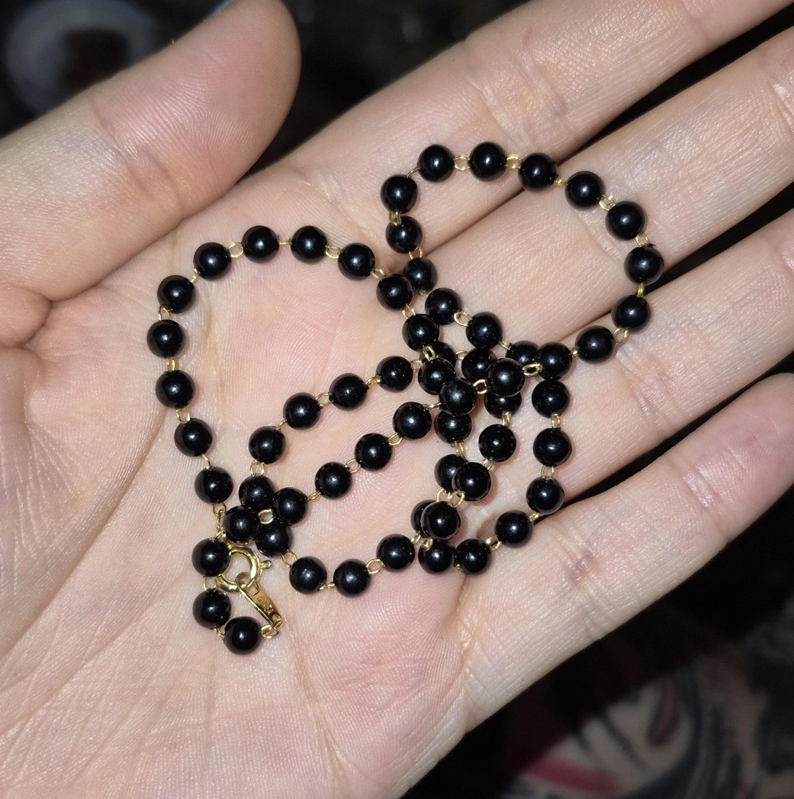 Obsidian bead and gold plated choker necklace