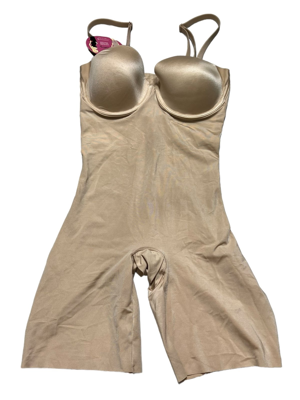 Spanx Beige Suit Your Fancy Cupped Mid Thigh Bodysuit New with tags
