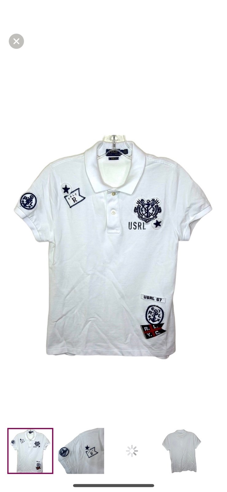 Polo Ralph Lauren White Skinny Fit Nautical Patch Polo Shirt Size Medium