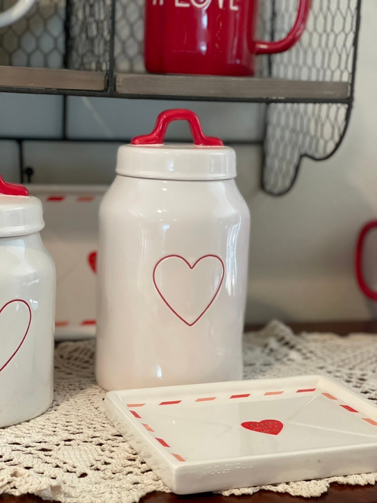 Rae Dunn Valentine's Day Heart Medium Canister New! LL