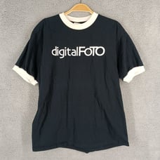 Vintage DigitalFoto Anvil Large Navy Blue Ringer Tee Made in USA Cotton T-Shirt