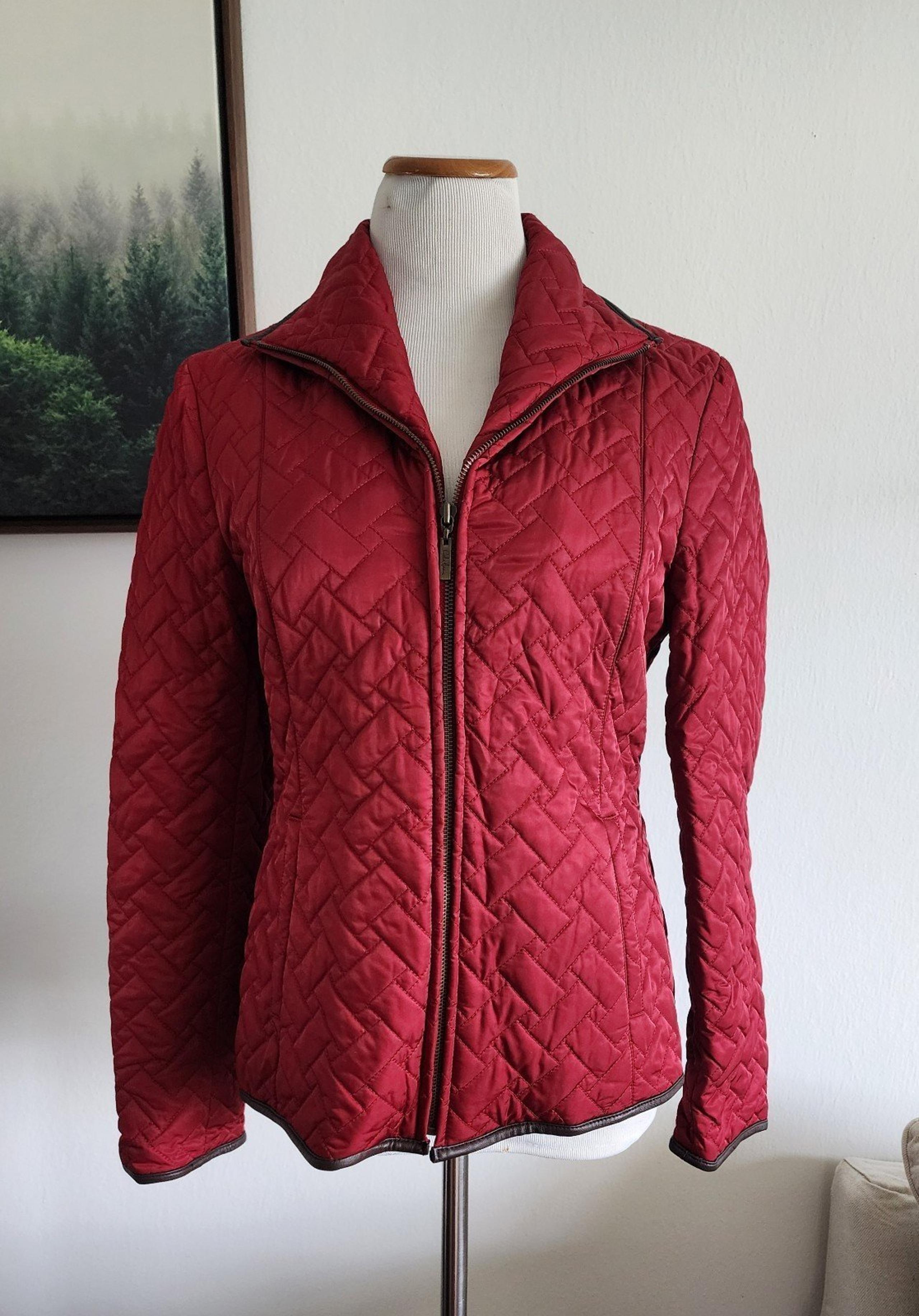 Cole Haan Women's Burgundy Red Puffer Zipper Jacket w/ Lamb Skin Trim Size M