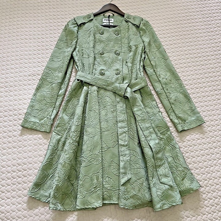 525 NWT Essentiel Antwerp Fubious Met Jacquard Dessin Women's Trench Coat 36