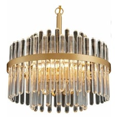 NEW! Q&S 6-Lights Gold Modern Crystal CHANDELIER Light Fixture, Round Glass