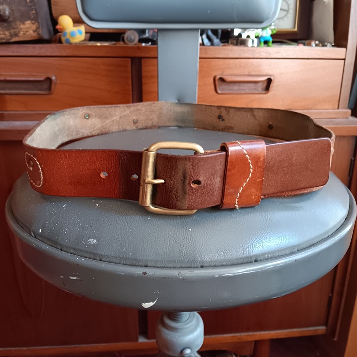 Vintage 1990s Mens Belt Large Brown Studded Leather Stitched Made India Grunge L