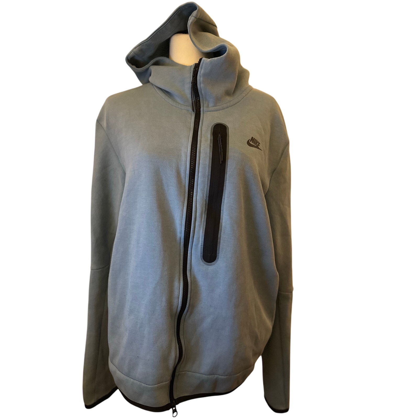 Nike Sportswear Tech Fleece Washed Full Zip Hoodie, Cerulean/Black, Size Large