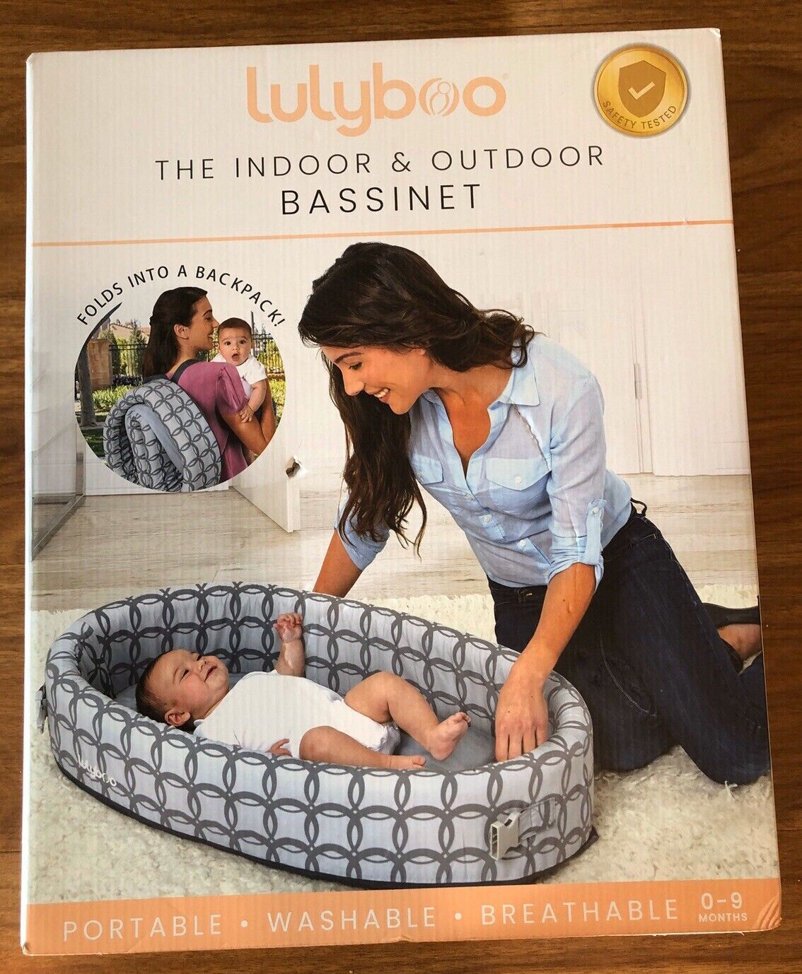 LulyBoo Infant Baby Bassinet to Go 0-6 Months-Folds Into A Backpack Gray
