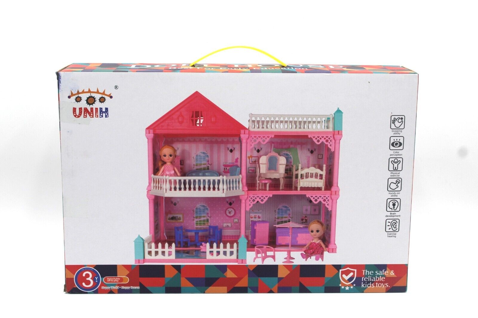 UNIH Two Story 4 Compartment Doll House Detachable With Accessories Open Box