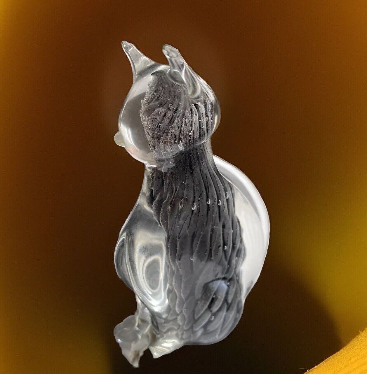 OBALL MURANO Art Glass Clear Fumato Cat Figurine Sfumato Sculpture Gray Italy