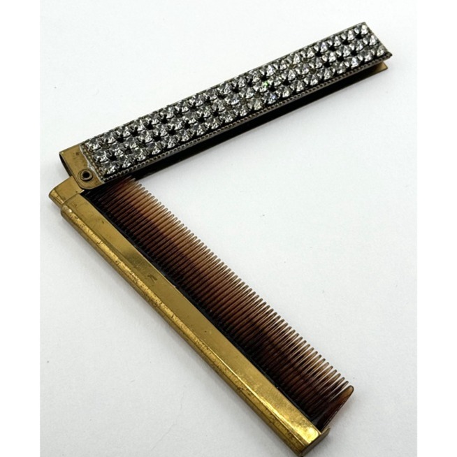 Vintage rhinestone folding comb in case