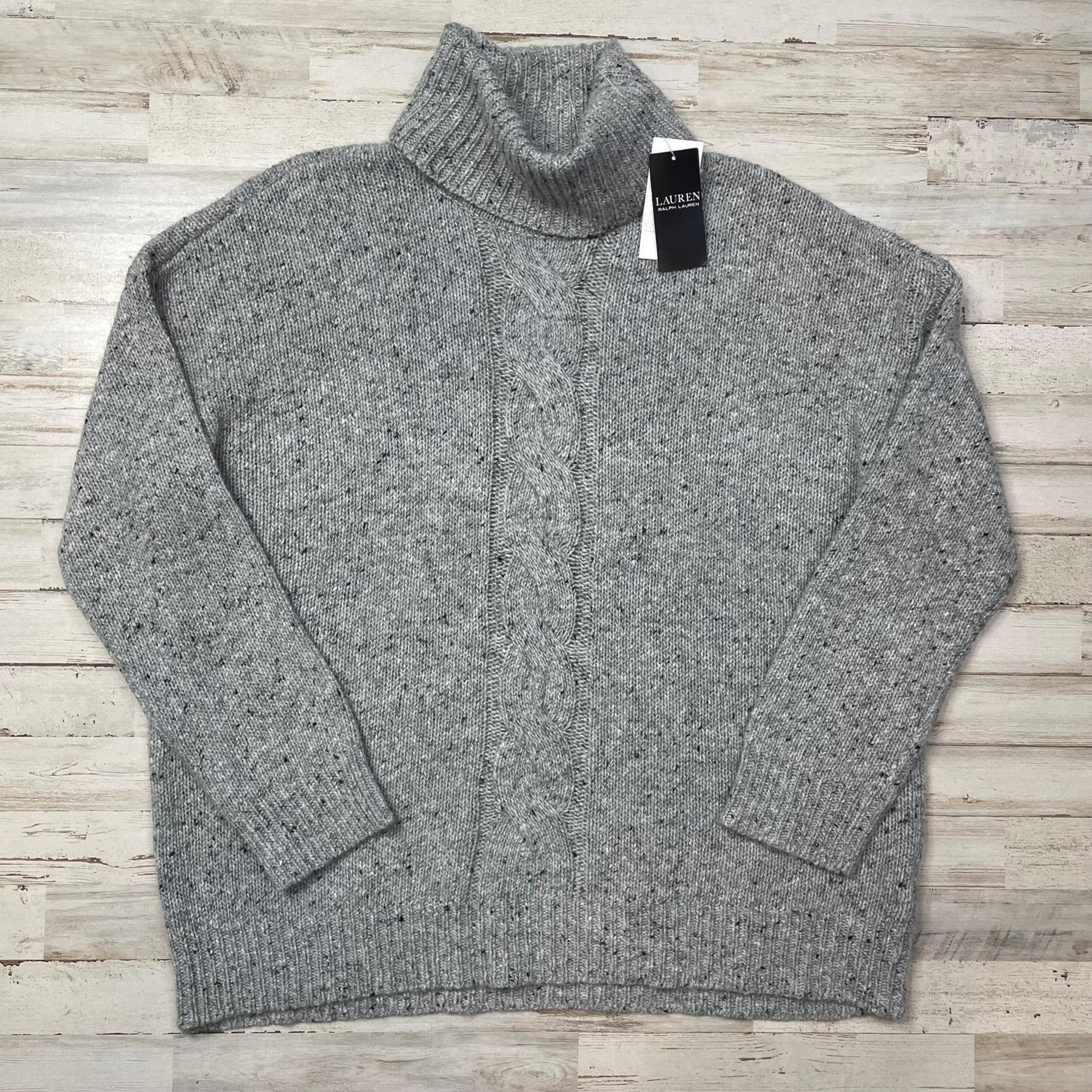 Ralph Lauren Women’s Gray Speckled Wool Cable Turtleneck Sweater Size XL NWT