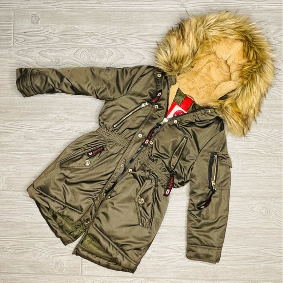 Kids Canada Weather Gear Puffer jacket Coat green 5/6 removable faux fur hooded