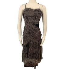 Celo Brown Flowy Raw Edge Snakeskin Print Ribbon Strip Dress M