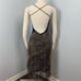 Celo Brown Flowy Raw Edge Snakeskin Print Ribbon Strip Dress M