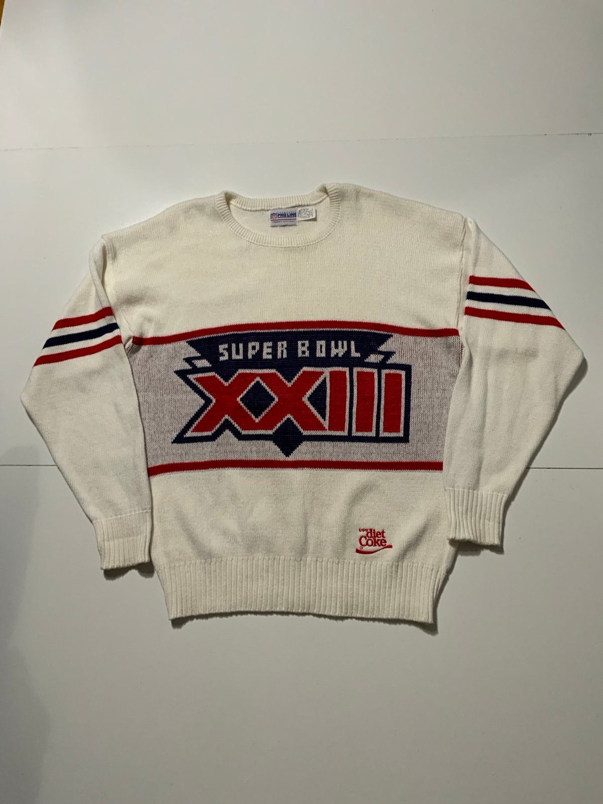 Vintage 1989 Cliff Engle Pro Line NFL Super Bowl XXIII Knit Diet Coke Sweater