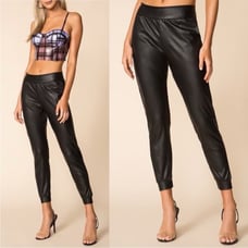 158 Commando Black High Waisted Faux Leather Joggers Pants