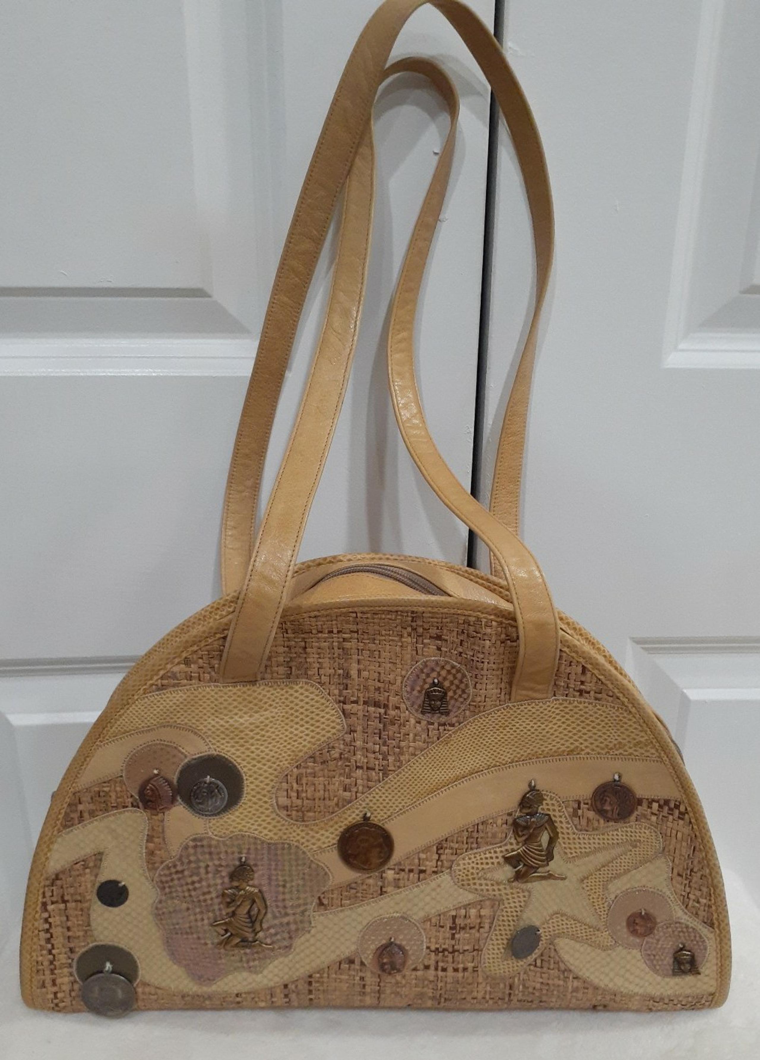 vintage woven & faux Leather Metal Egyptian Charm Shoulder Bag - Sharif