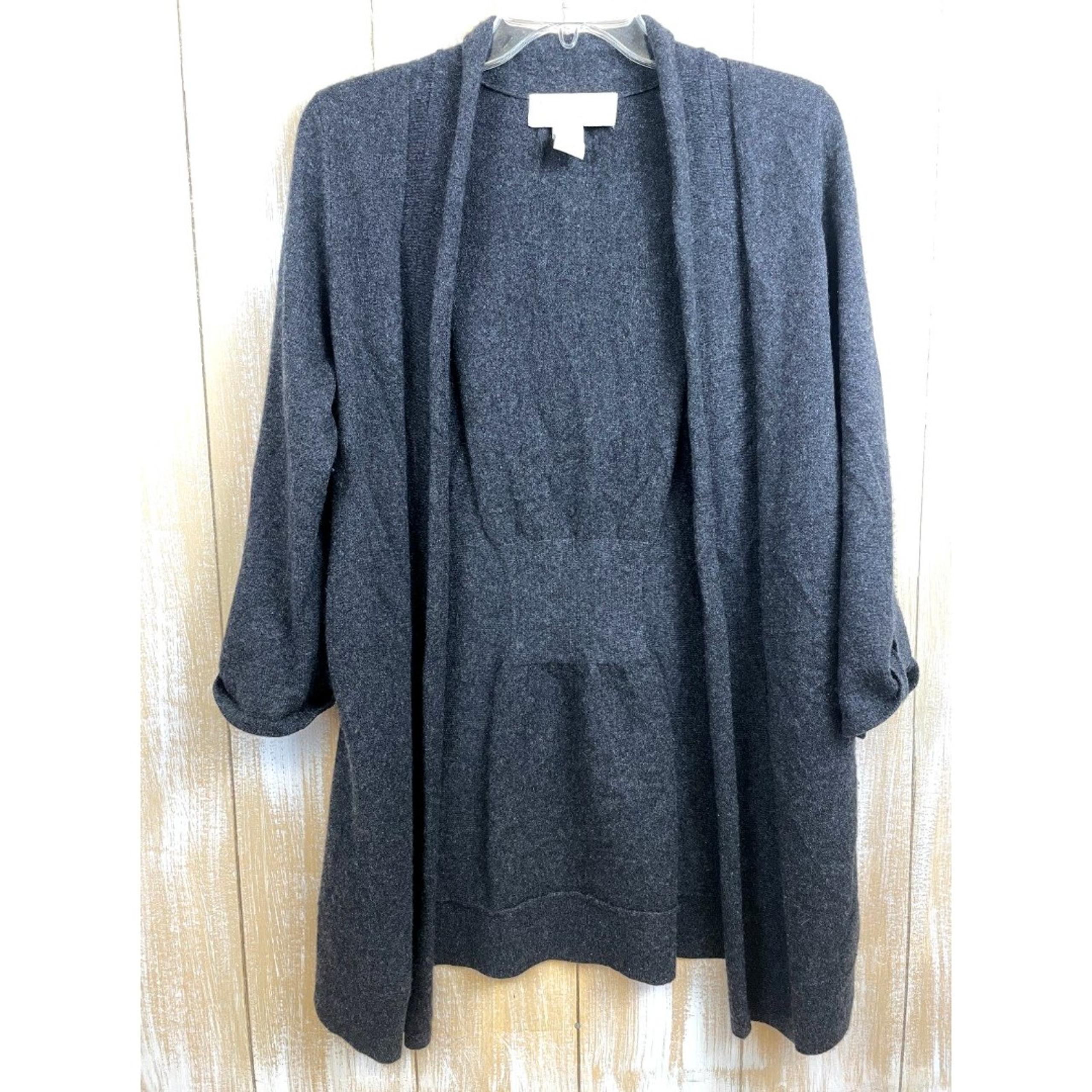 DESIGN History Cashmere Gray Open Front Cardigan Duster Women's M Soft Sweater