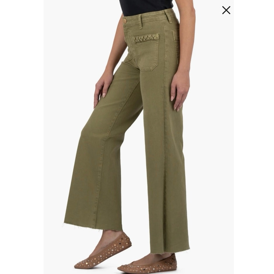 KUT from the Kloth Meg Braid Pocket Raw Hem High Waist Wide Leg Jeans Size26