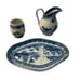 HTF 3 Mottahedeh Blue Canton Vista Alegre Tray 137, Toothpick 145, Creamer 144