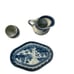 HTF 3 Mottahedeh Blue Canton Vista Alegre Tray 137, Toothpick 145, Creamer 144