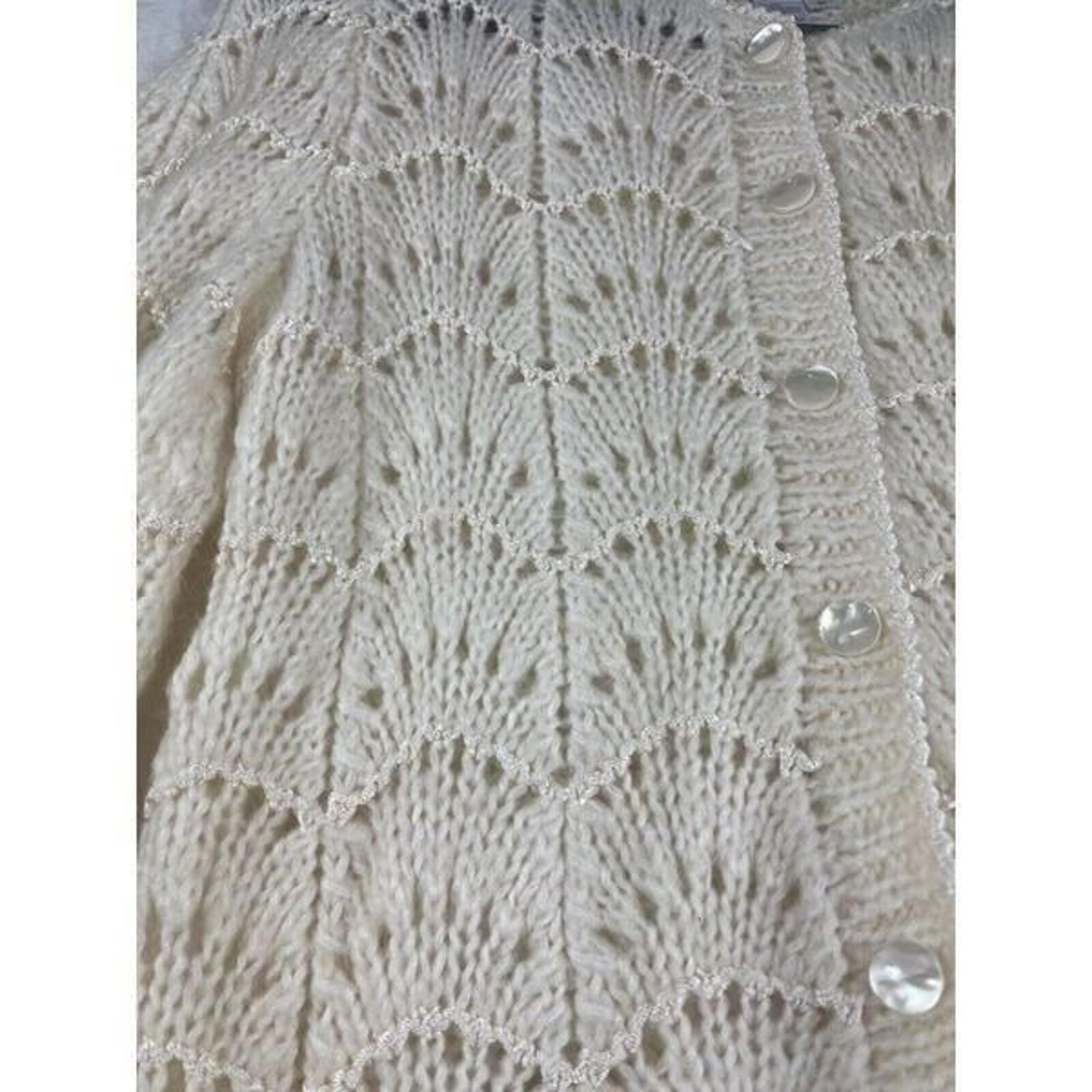 Christine Cardigan Sweater Women's Size M Ivory Acrylic Hand-Knit Long Sleeves