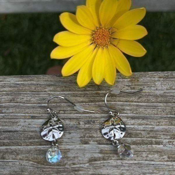 Swarovski Crystal Elements Shoreline Sand Dollar Earrings NWT