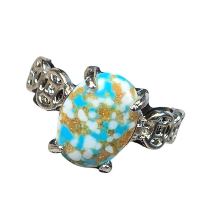 Vintage Silver teal Gold l Multi-Color Statement Ring, Sterling Silver 925 boho