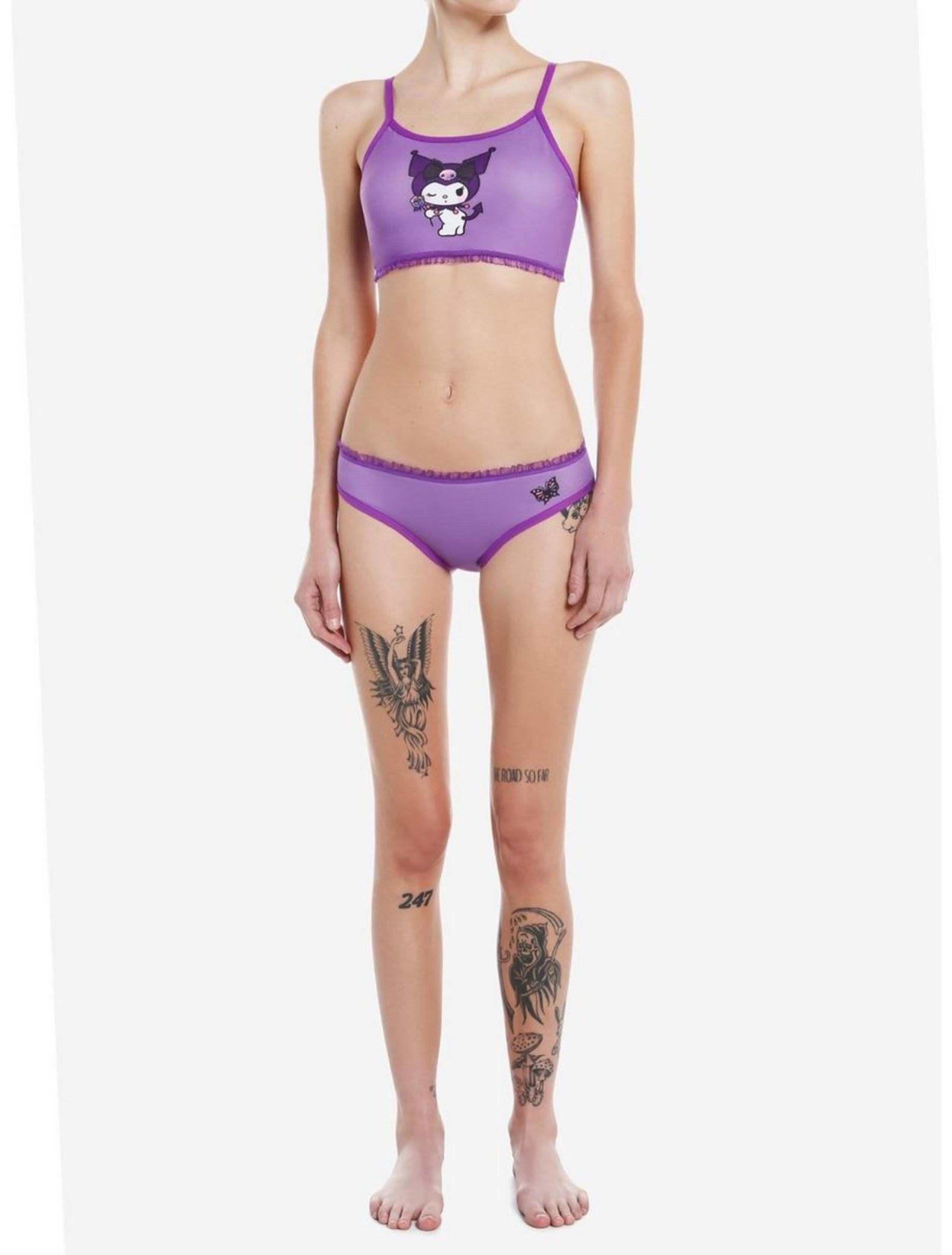 NWT • Sanrio • Kuromi Rose Lace Bralette + Bow Panties Set XL Juniors Purple