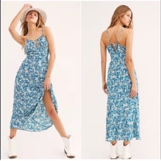 Free People Bon Voyage Blue Floral Maxi Dress Size Medium