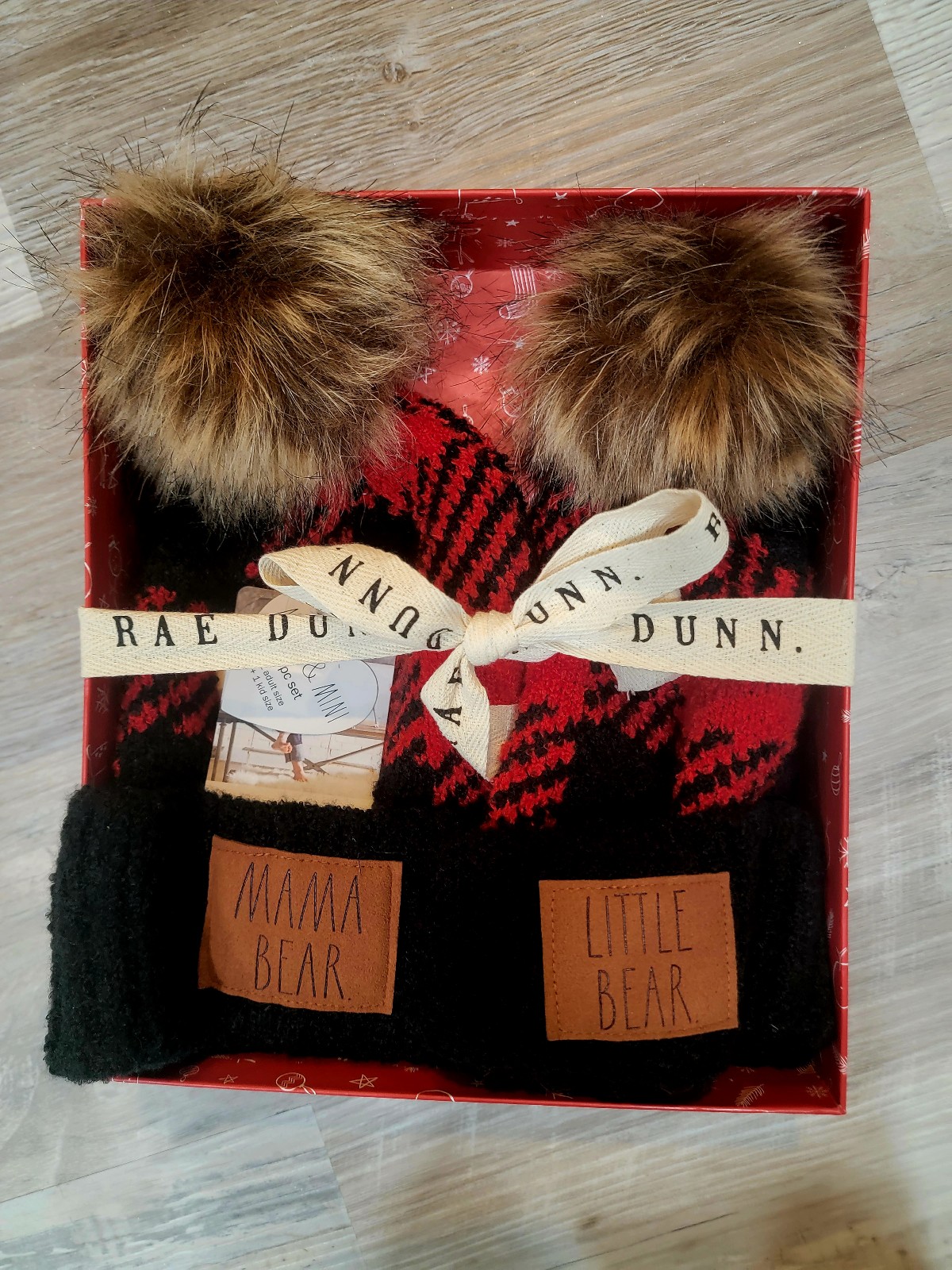 Rae Dunn MAMA BEAR and LITTLE BEAR plaid hat set