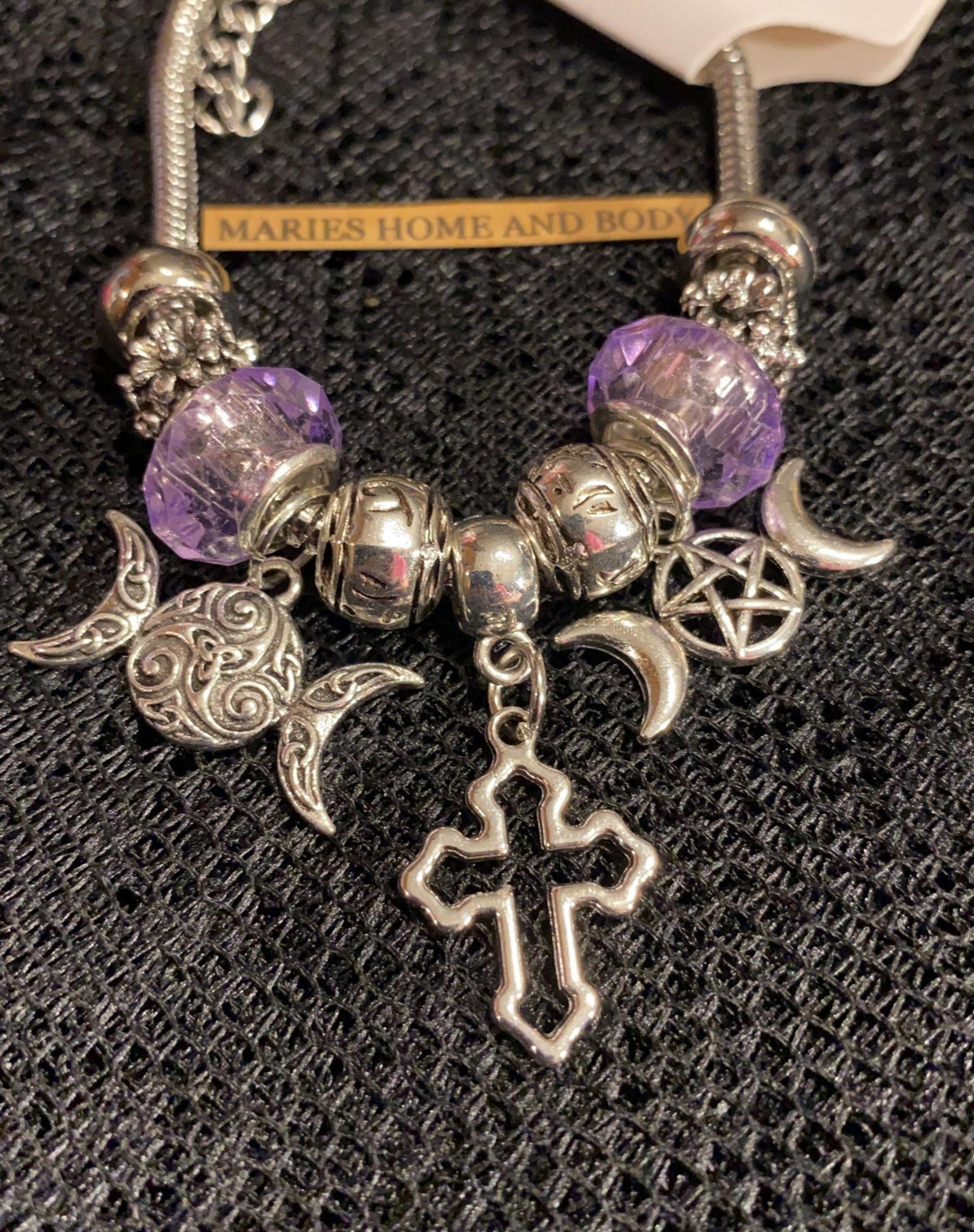 Bracelet Purple Silver Jewelry New charm bead Pandora style Pentagram Moon Cros