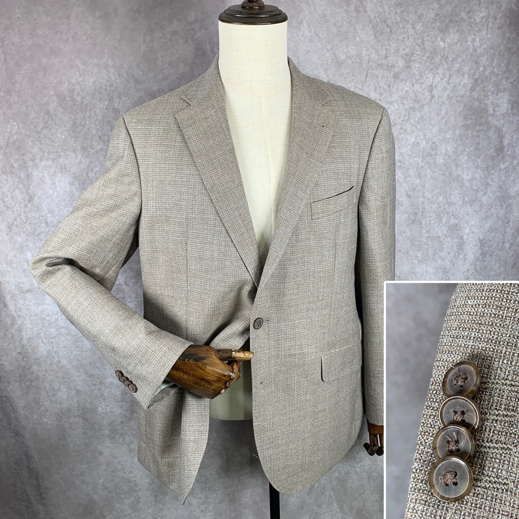 Joseph Abboud Linen Blazer Men 44R Beige San Ildefonso Wool Silk Sport Coat