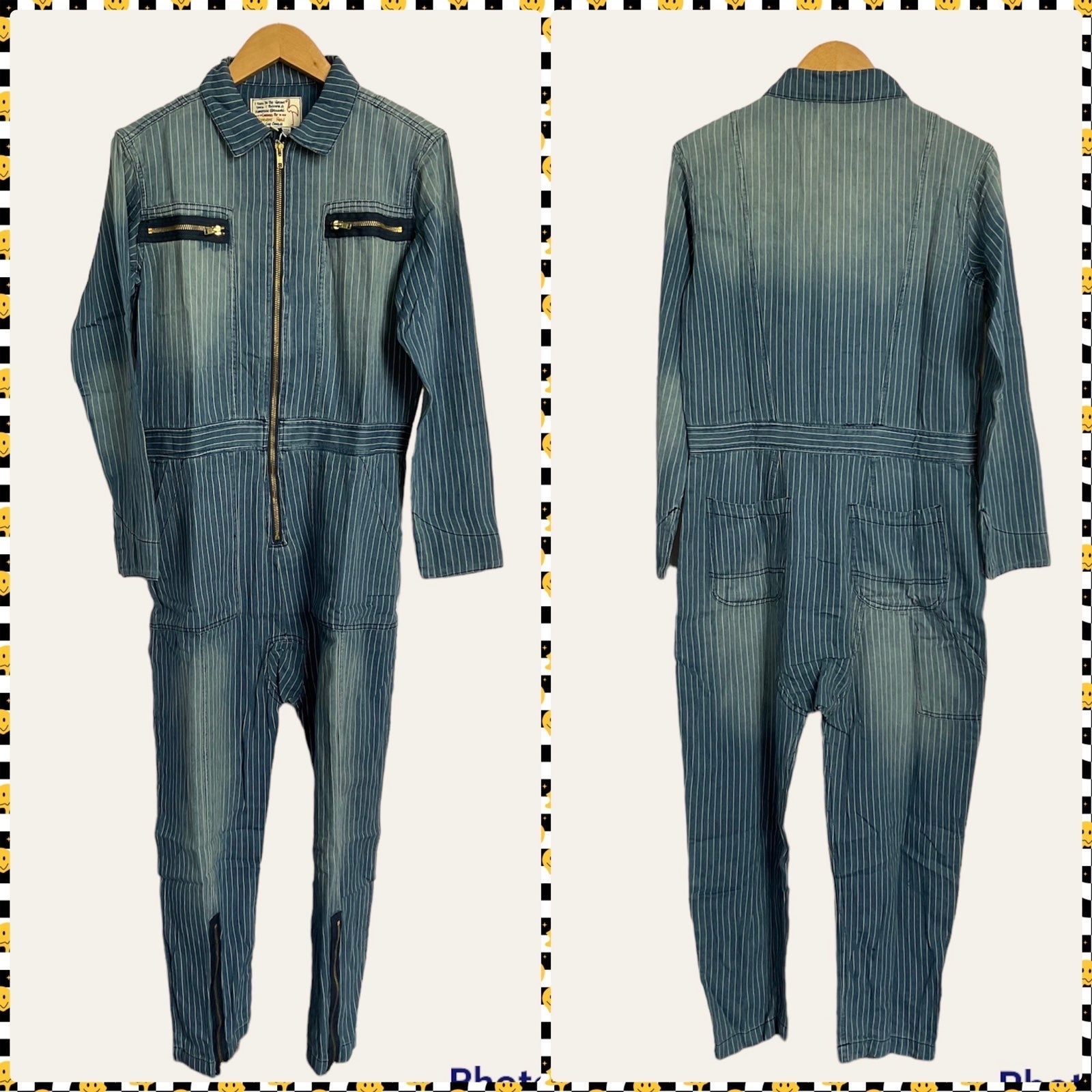 Sandrine Rose FREE PEOPLE Deep Zip Denim Jumpsuit Slouchy Small Utility Style