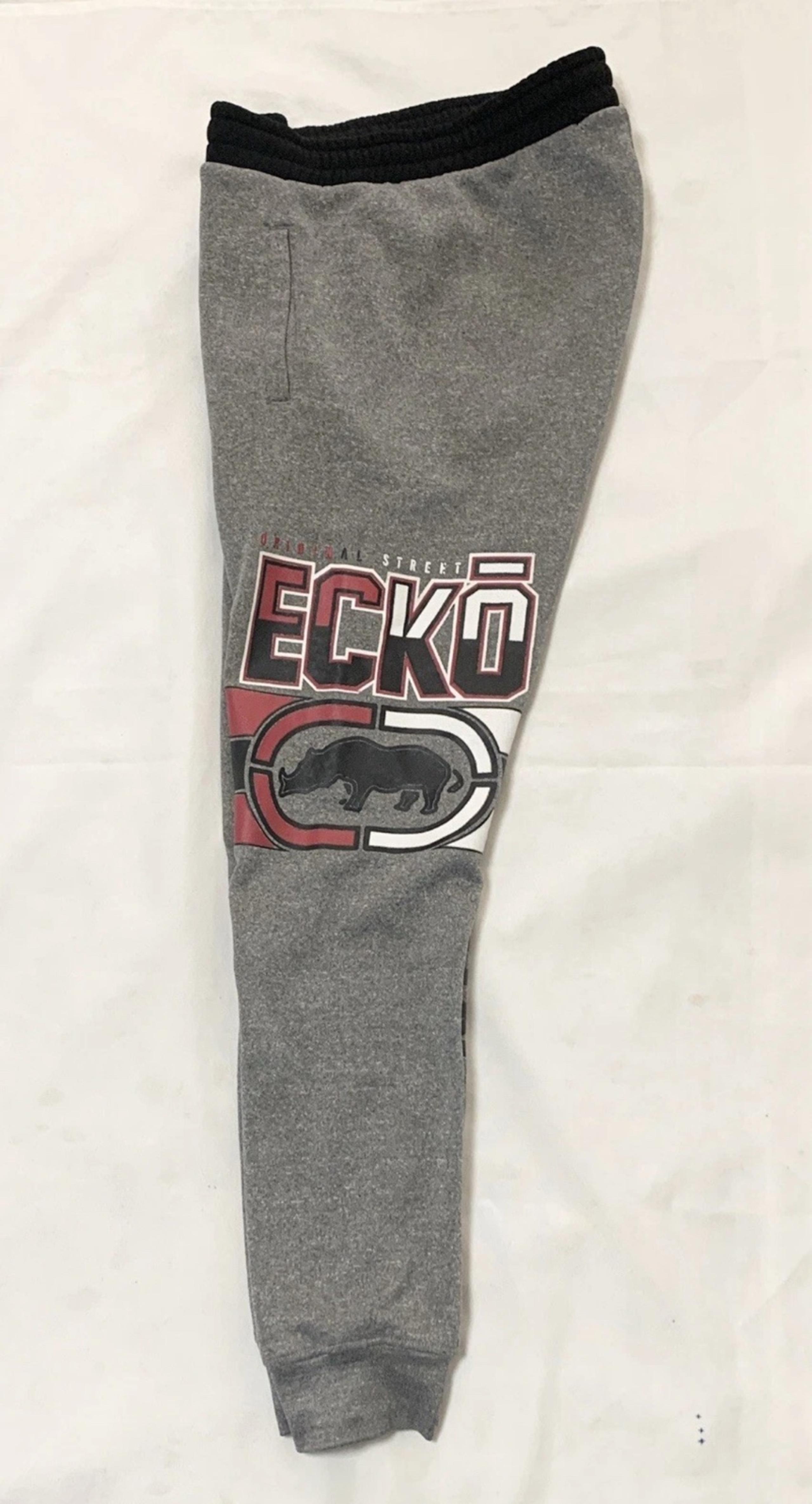 Original Street Ecko Unltd Sweatpants Joggers Mens Small Pockets Gray Fleece EUC