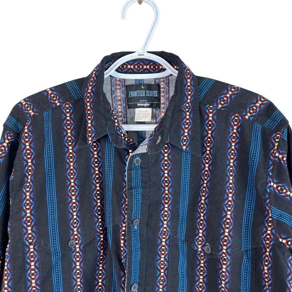 Vintage Wrangler Frontier Series Aztec Southwest Western Shirt Mens L Black L/S
