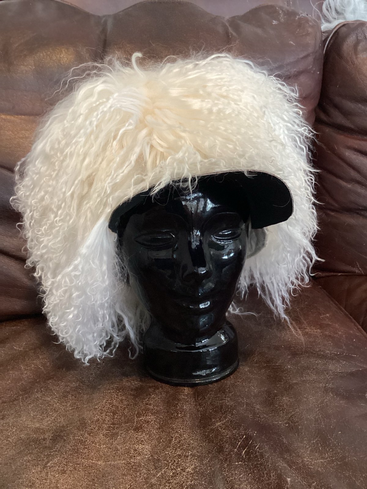 Handmade Tibetan Lamb Fur Hat with Leather Visor