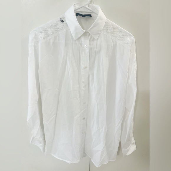 The Kooples White Button Down Embroidery stunning lightweight Women’s Shirt sz 2