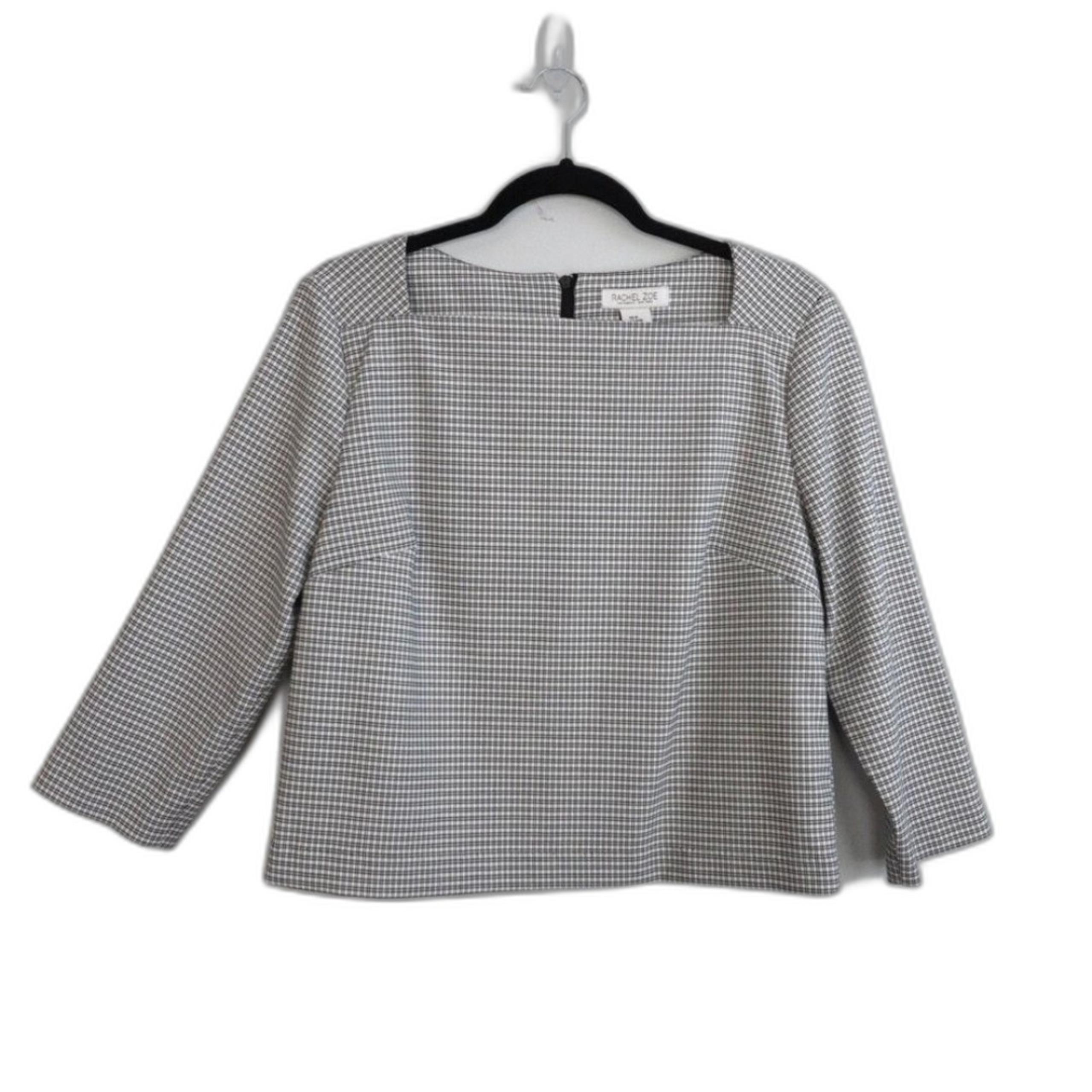 Rachel Zoe Plaid Boxy Blouse EUC Sz M Office Career Workwear Capsule Wardrobe