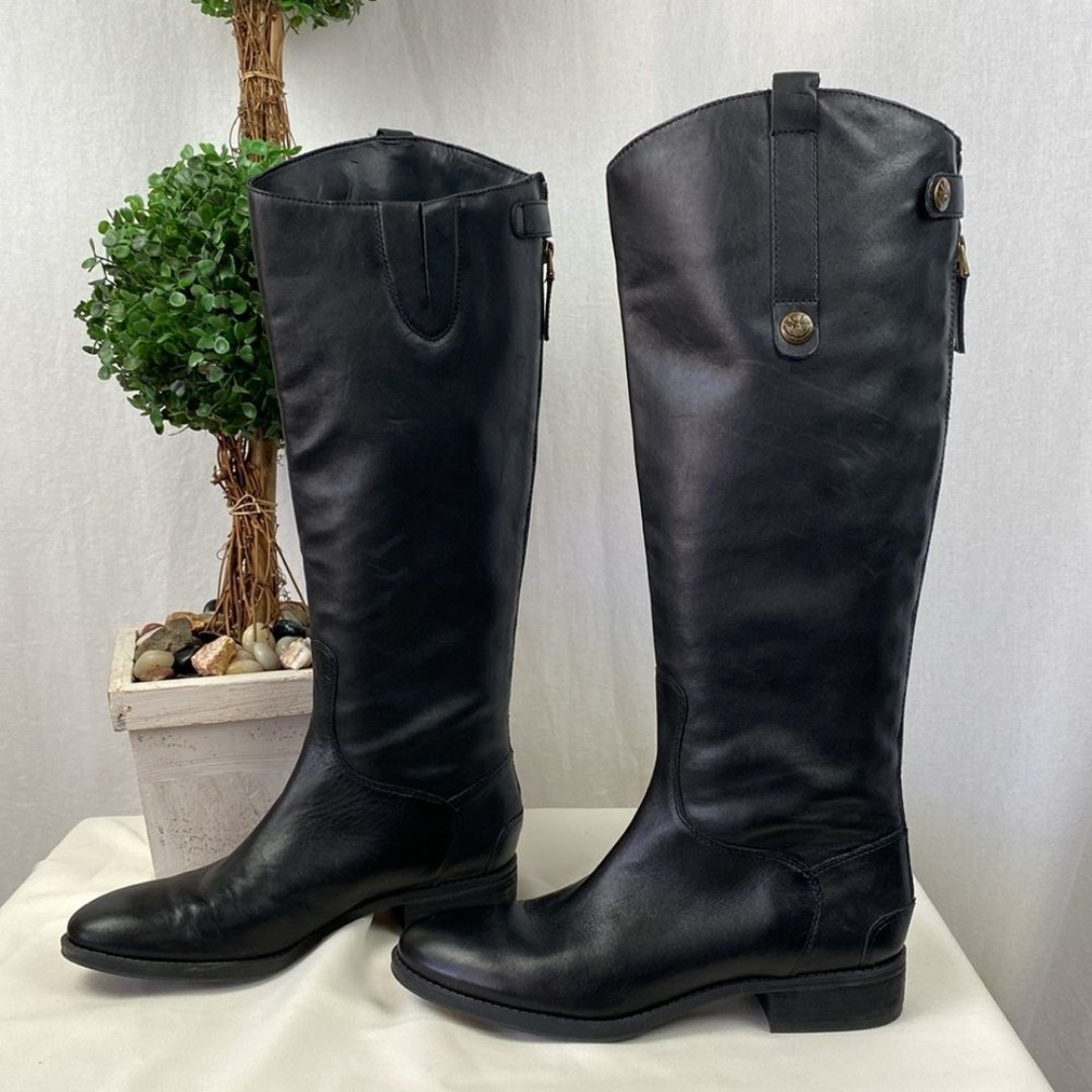 Sam Edelman Black Leather Penny Knee High Zip Up Biker Moto Boots 7.5