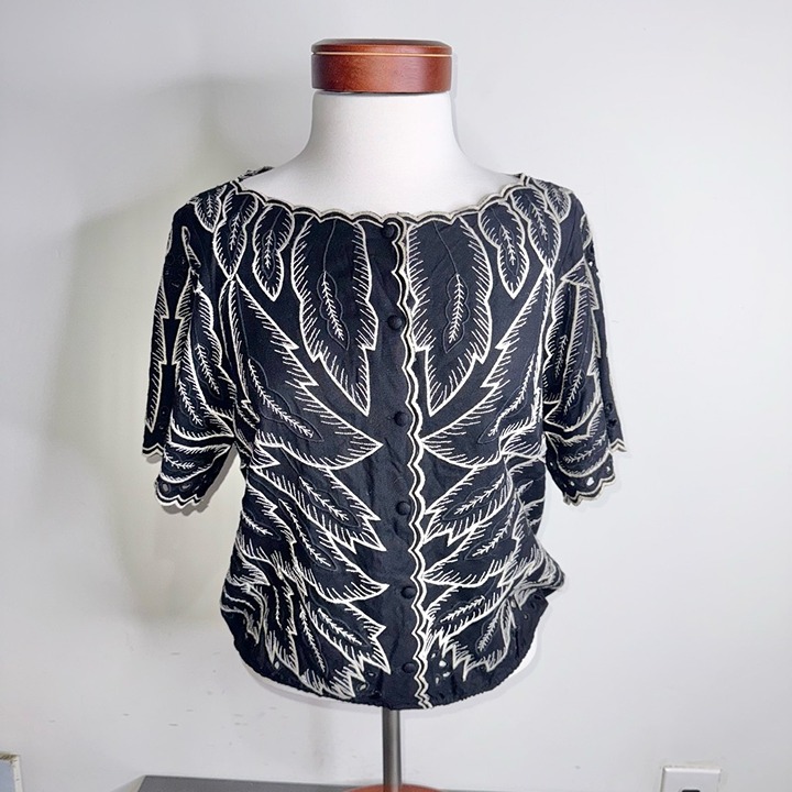 Alice + Olivia Leaf Embroidery Blouse