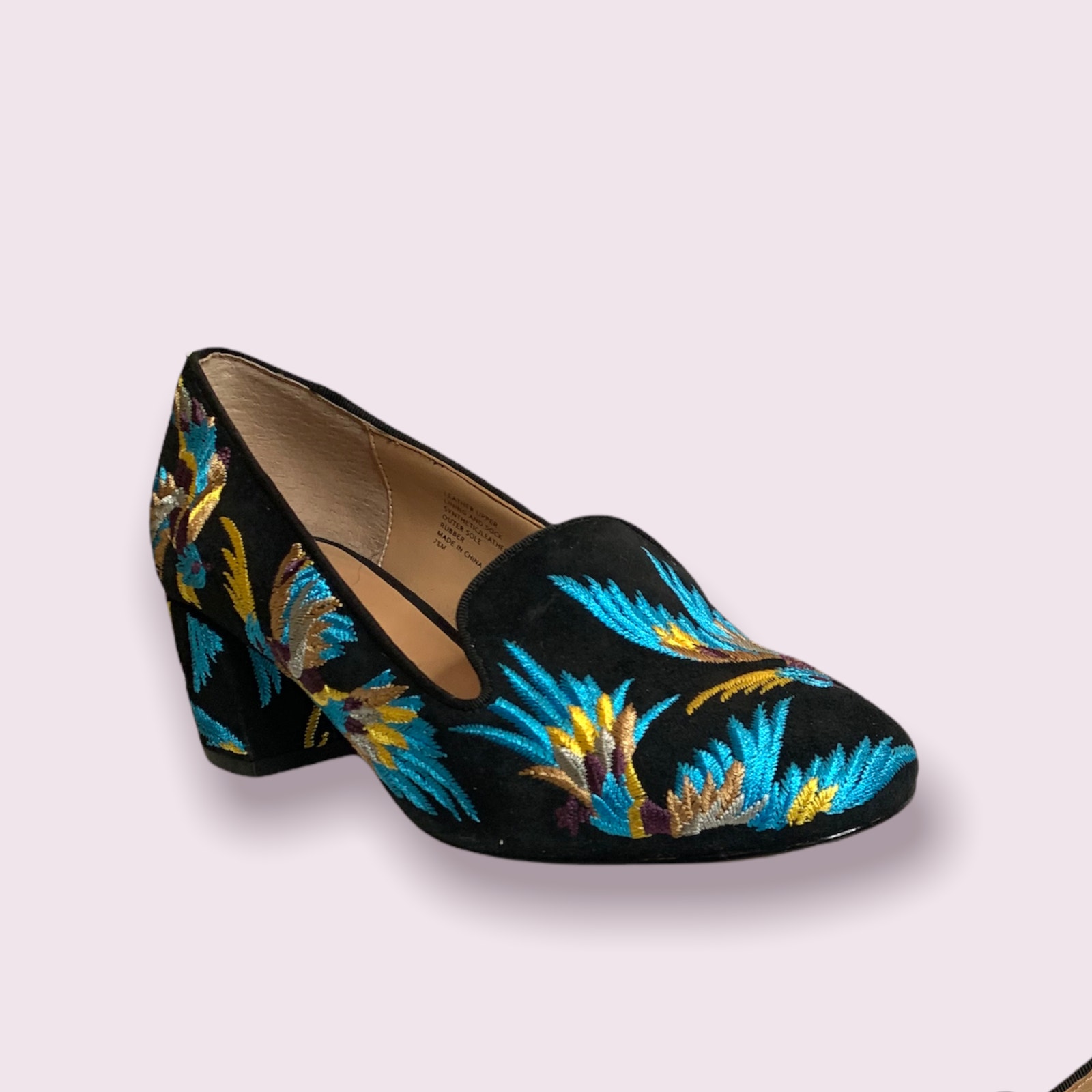 Banana Republic Black Blue yellow Feather Short Heel Shoe 7.5
