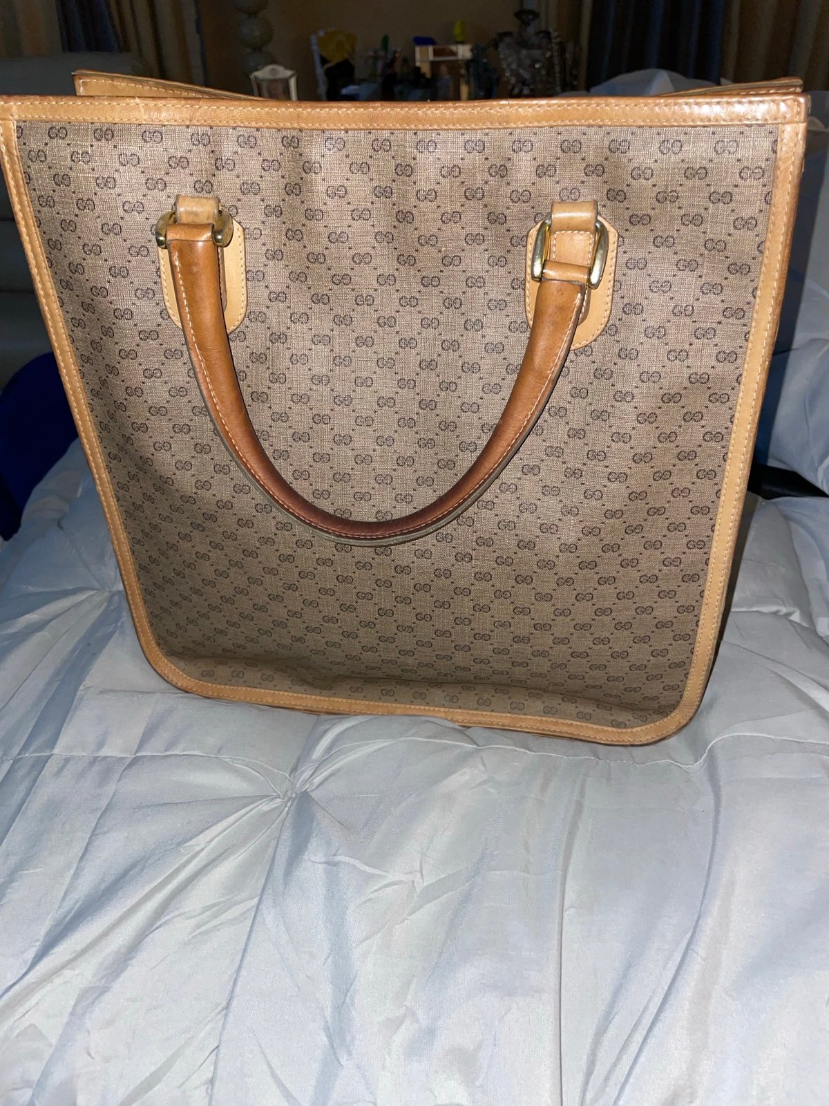 GUCCI Micro GG Supreme Web Sherry Line Hand Bag PVC Leather Beige