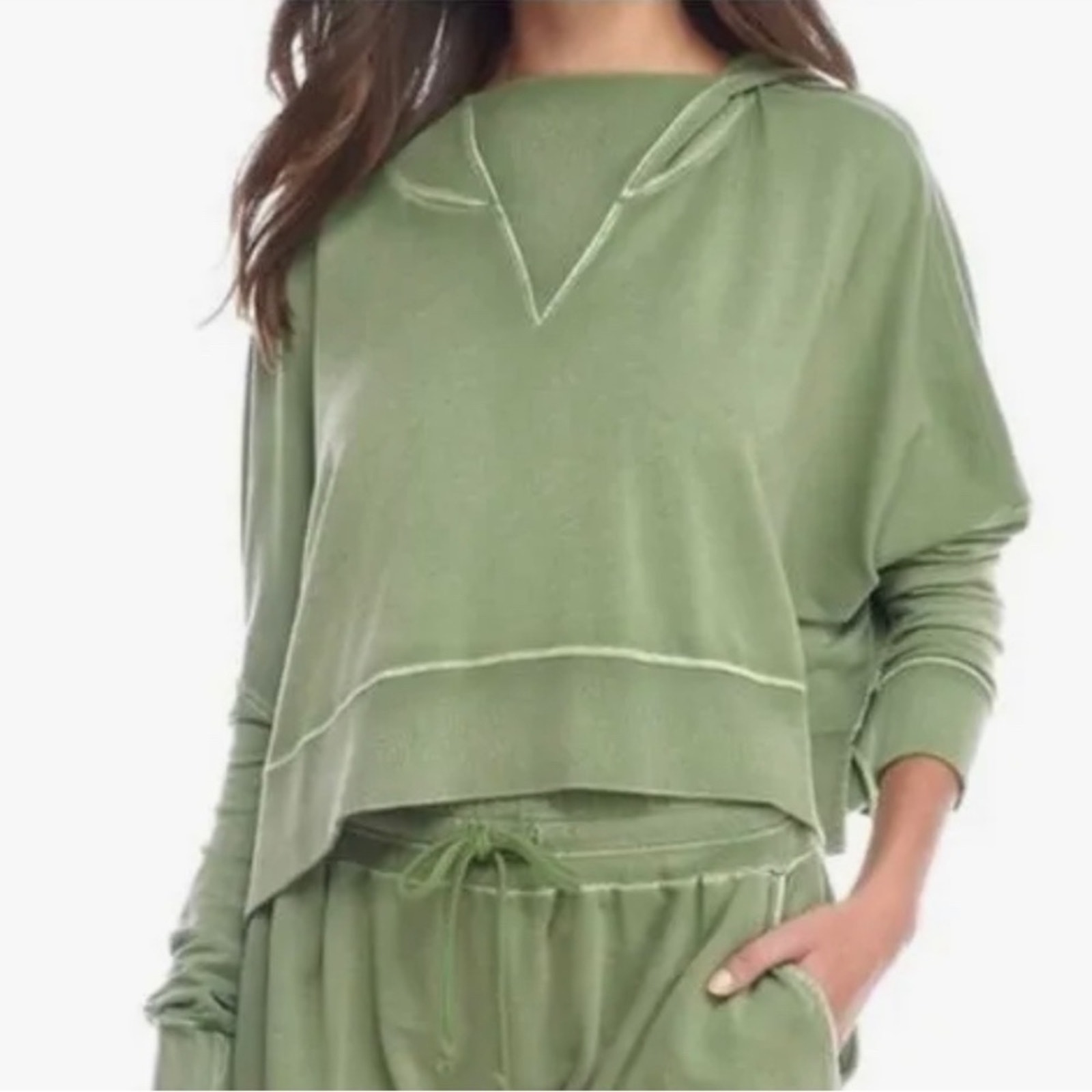 Free People The Morning Run Crop Pullover Hoodie oversized size M